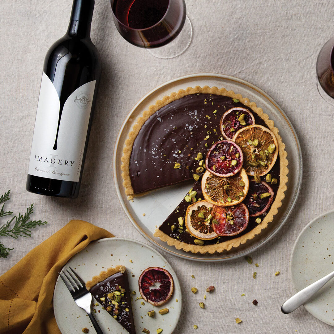 Chocolate Tart with Candied Blood Oranges Plate